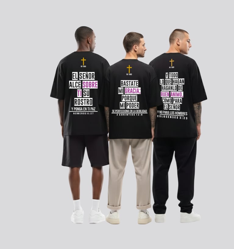 Remera oversize algodón alta densidad mensaje de fe.