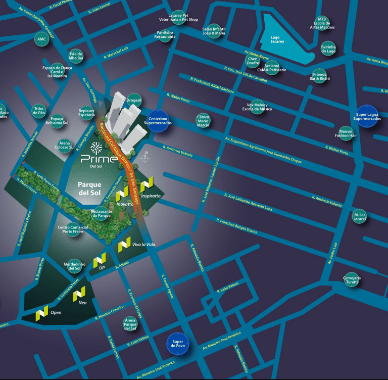 mapa da região do Parque Del Sol em Fortaleza