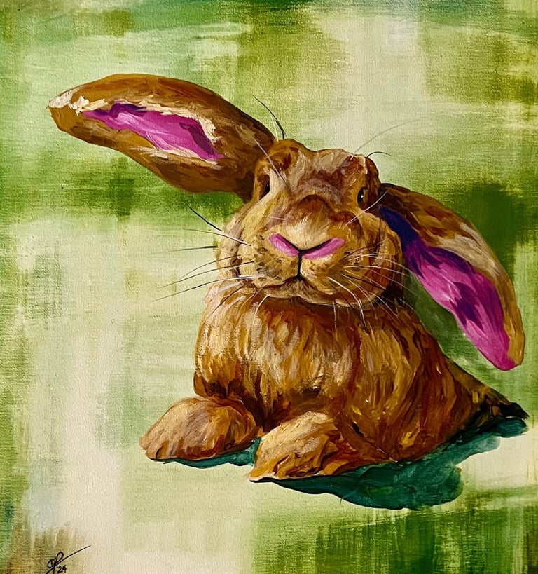 Rabbit, bunny, pet, art, expressive painting, acrylic, brown rabbit