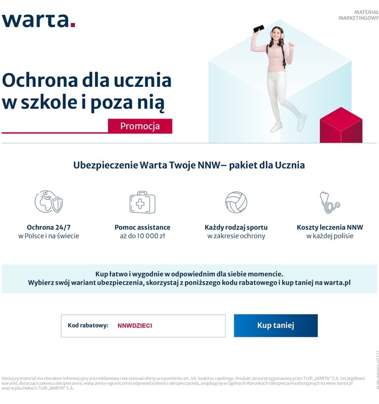 dziewczynka idaca do szkoly i nnapisy warta ochrona dla ucznia w szkole i poza nią ubezpieczenie warta twoje nnw-pakiet dla u