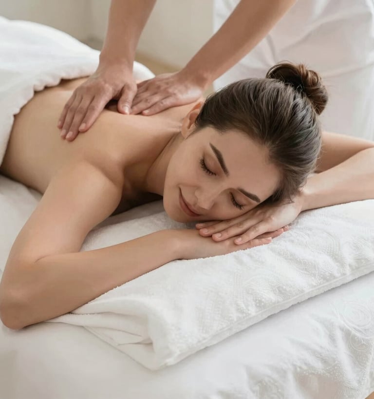 Massage is being administered to a person's back.