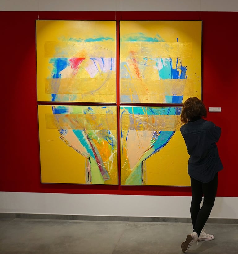Modern and colorful abstract painting, framed in steel - Flash for empathy