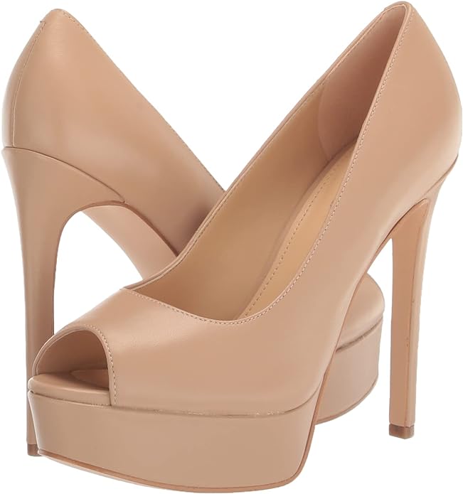 Neutral prom look. Pastel  Cacei pump from GUESS will dress up any ensemble. It features a peep toe with a stiletto heel