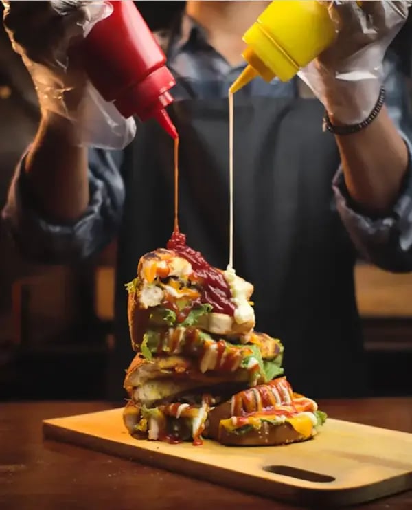 Pouring Ketchup and mayonnaise from bottles