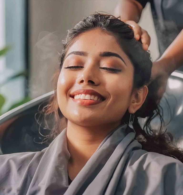 a woman getting her hair spa done by a hairdresser