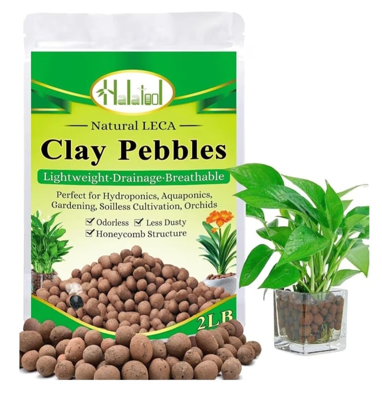 LECA clay pebbles for semi hydro indoor plants showing porous expanded clay balls used for drainage