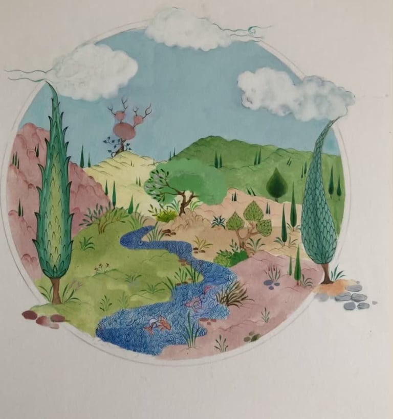 Doğa Çalışması Minyatür Deneme sulu boya ve tonlama çalışması