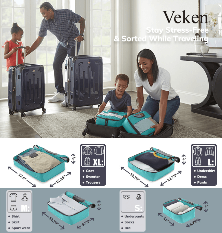 Veken 6 Set Compression Packing Cubes demonstrating space saving