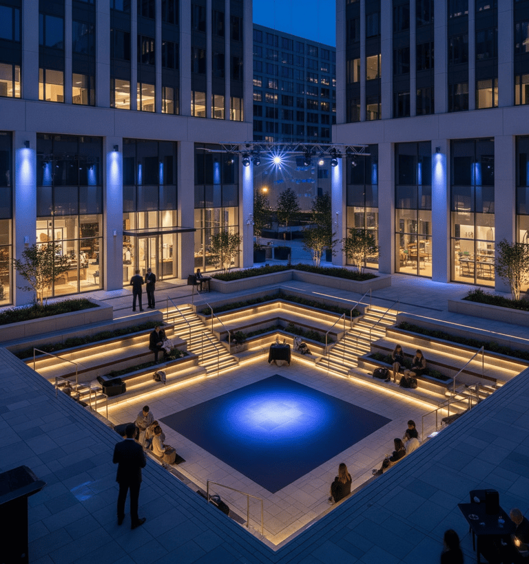  This area features diverse building facades and is designed for functionality and architectural int