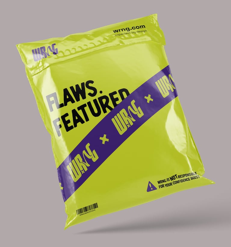 Mockup of bag packaging for the WRNG brand