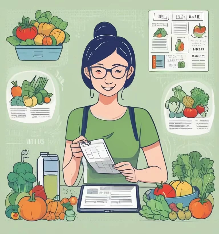 a woman is holding a newspaper and looking at her phone