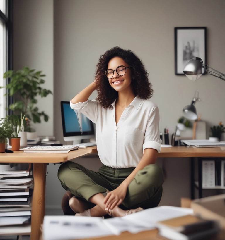 woman sitting on cliff raising both hands
