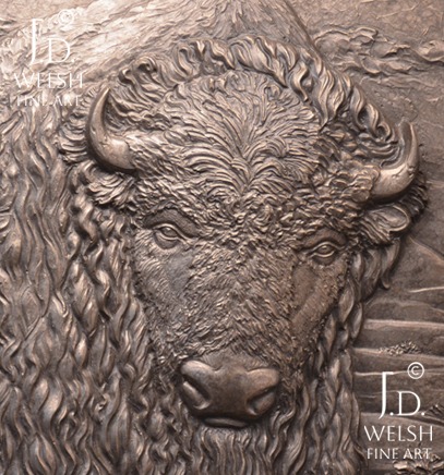Badlands Bull - Bison - Bronze relief sculpture - Jeremiah D Welsh