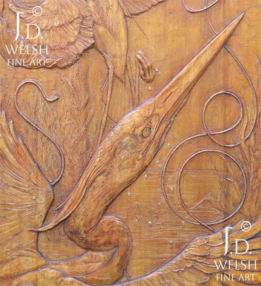 Visions of Farewell - Herons and Hot Air Balloon - relief - Marcel Jovine Prize - Jeremiah D Welsh