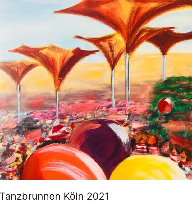 a painting of a group of people in a field