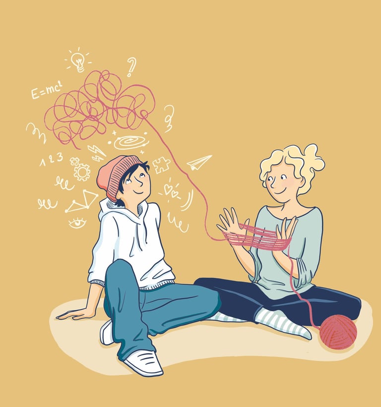 a High Potential teen and his mum sitting on the floor