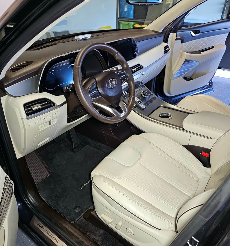 a car with a steering wheel and a steering wheel