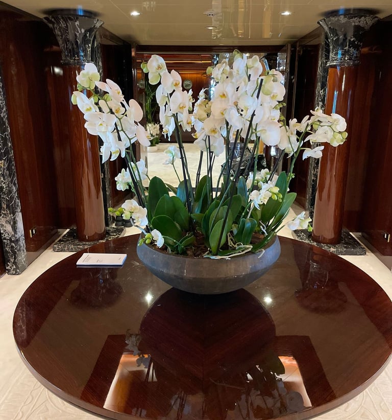 plants and flowers on luxury yacht