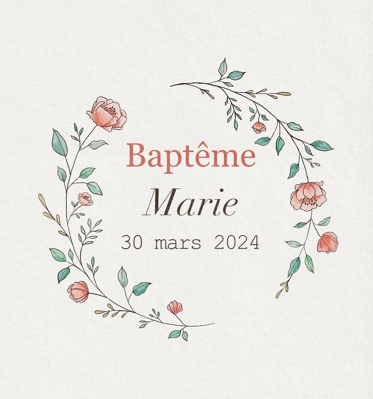 Etiquette de baptême à fleurs