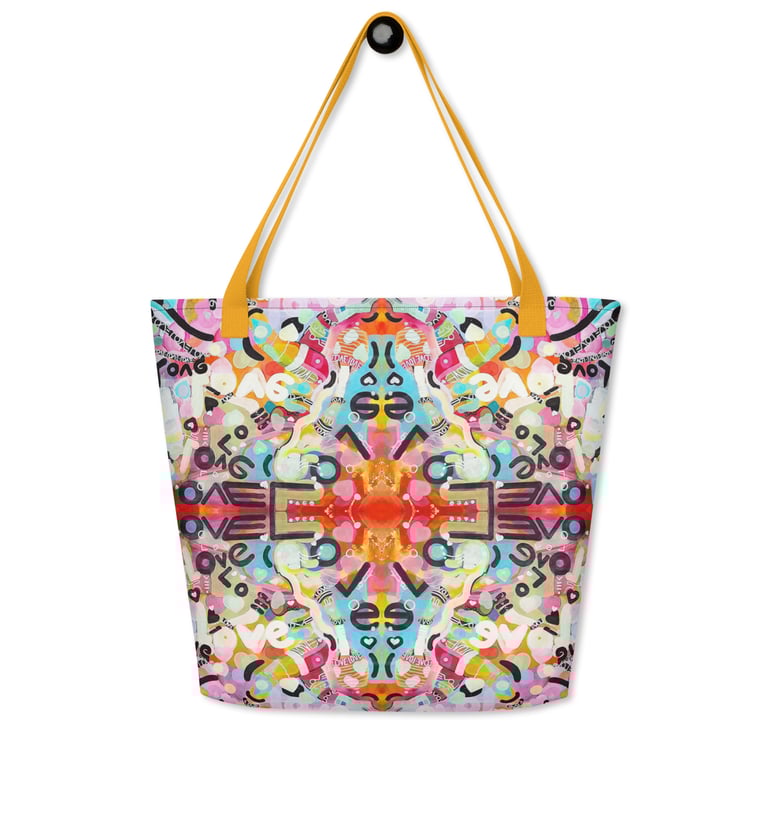 a colorful tote bag with a colorful pattern