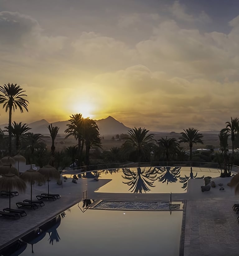 Sunset at one of the pools of the "Balneario de Leana" in Fortuna.
