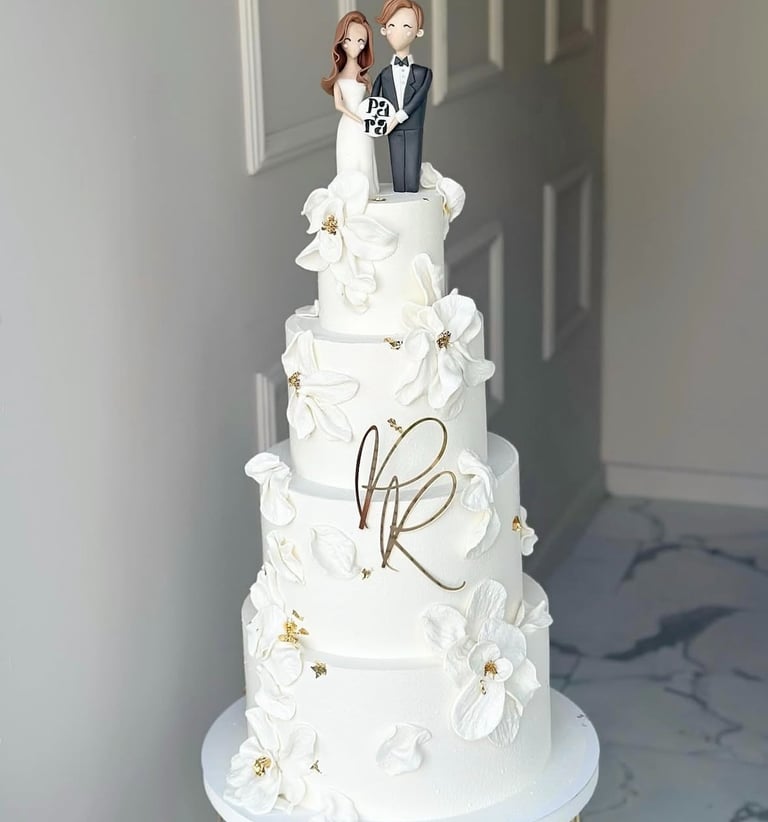 a wedding cake with a bride and groom on top of it