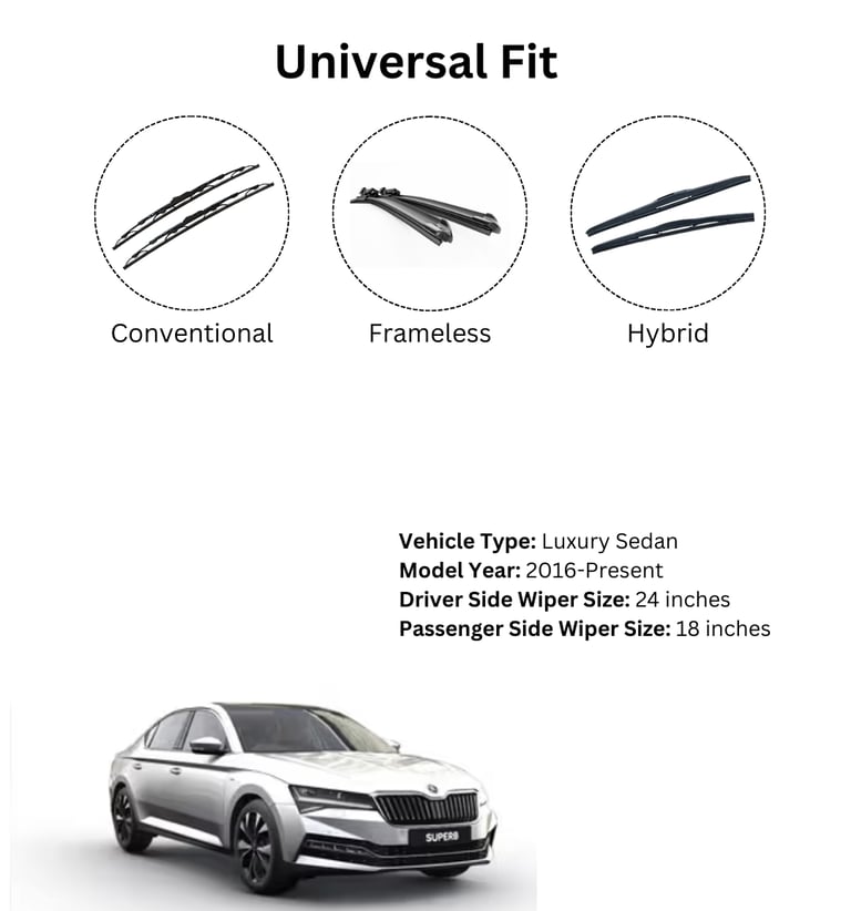 Wiper sizes for Skoda Superb – 26 inch driver, 18 inch passenger