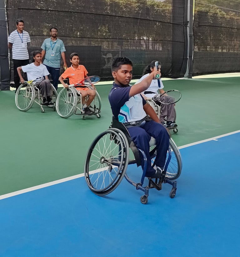 Wheelchair tennis athlete with Cesar Performance Coach