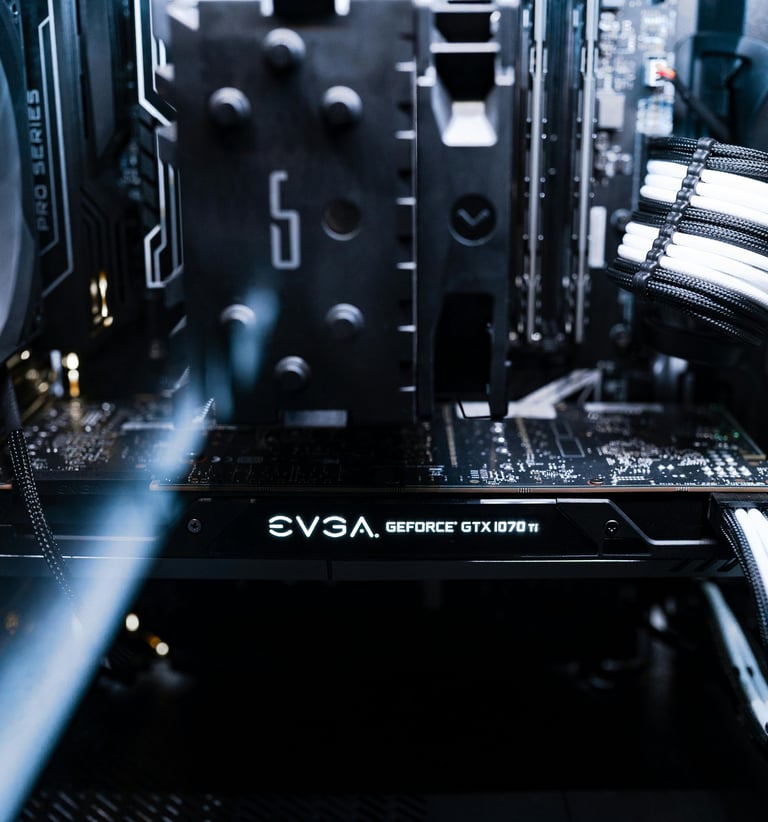 The inside of a PC, showing the motherboard & the graphics cards