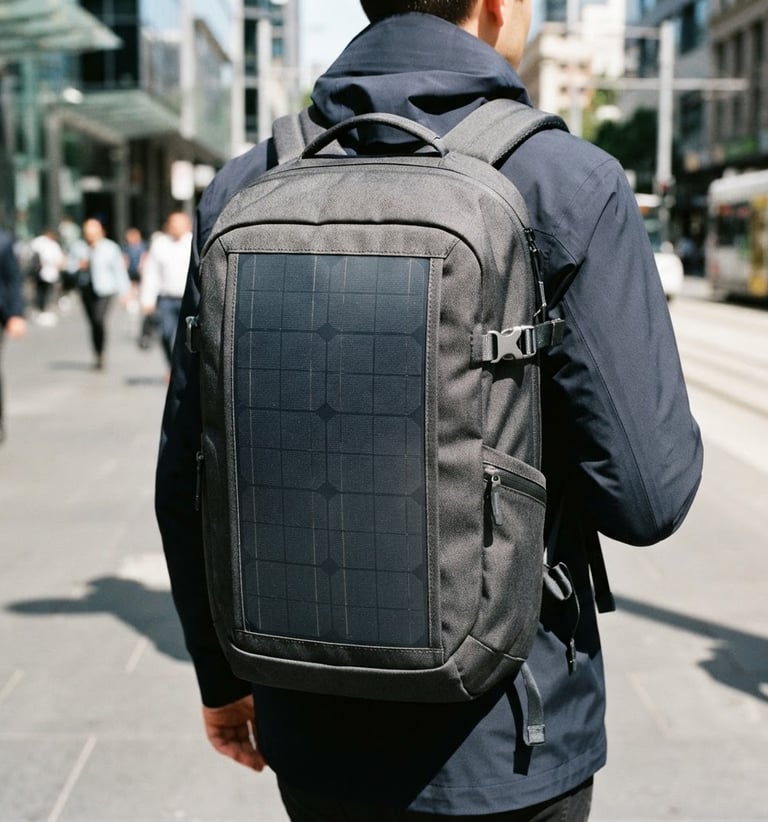 mochila solar en plano cercano