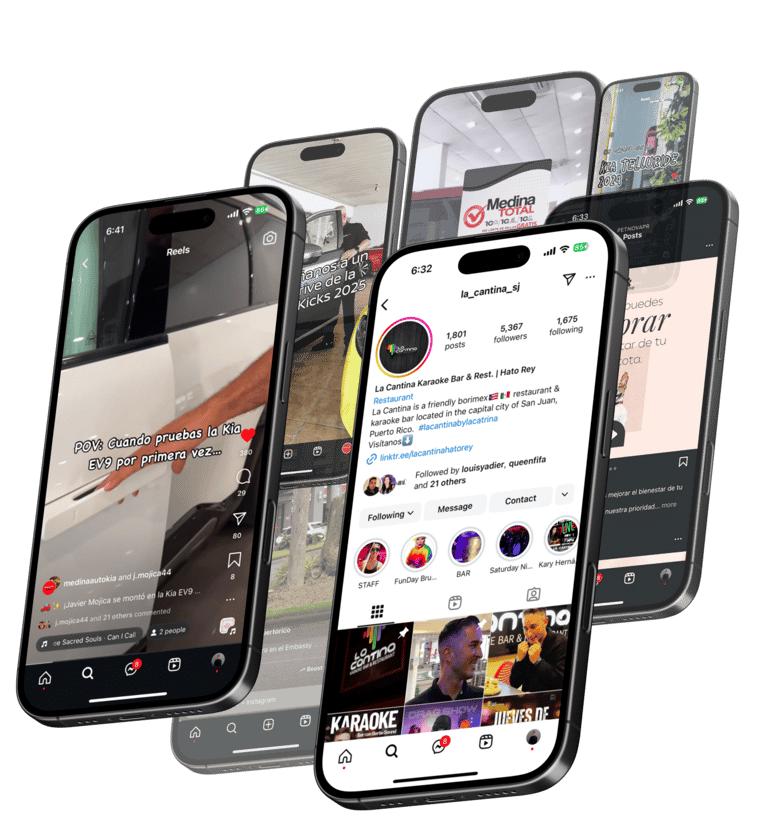 a group of three iphones with a black background