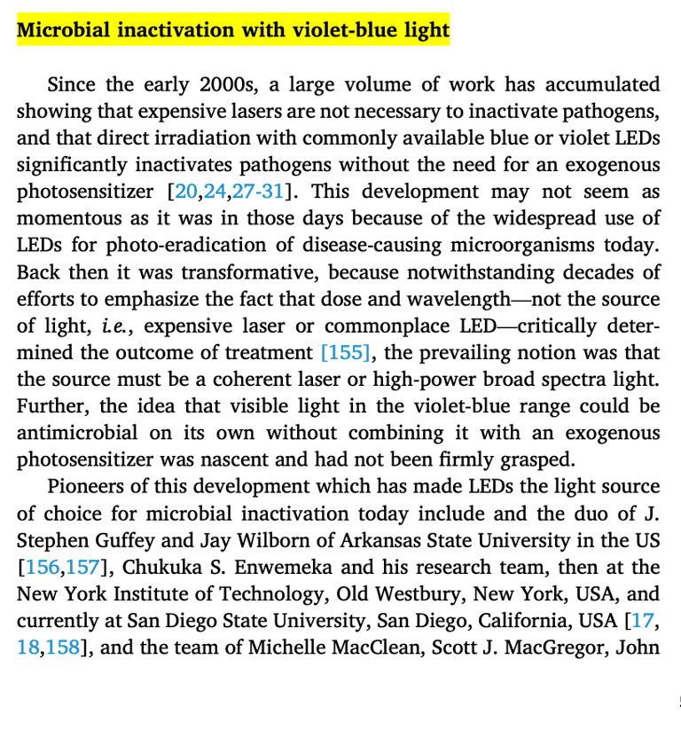 an excerpt from a research article on the effects of blue light on microbial inactivation