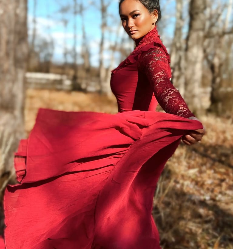 a woman in a red dress