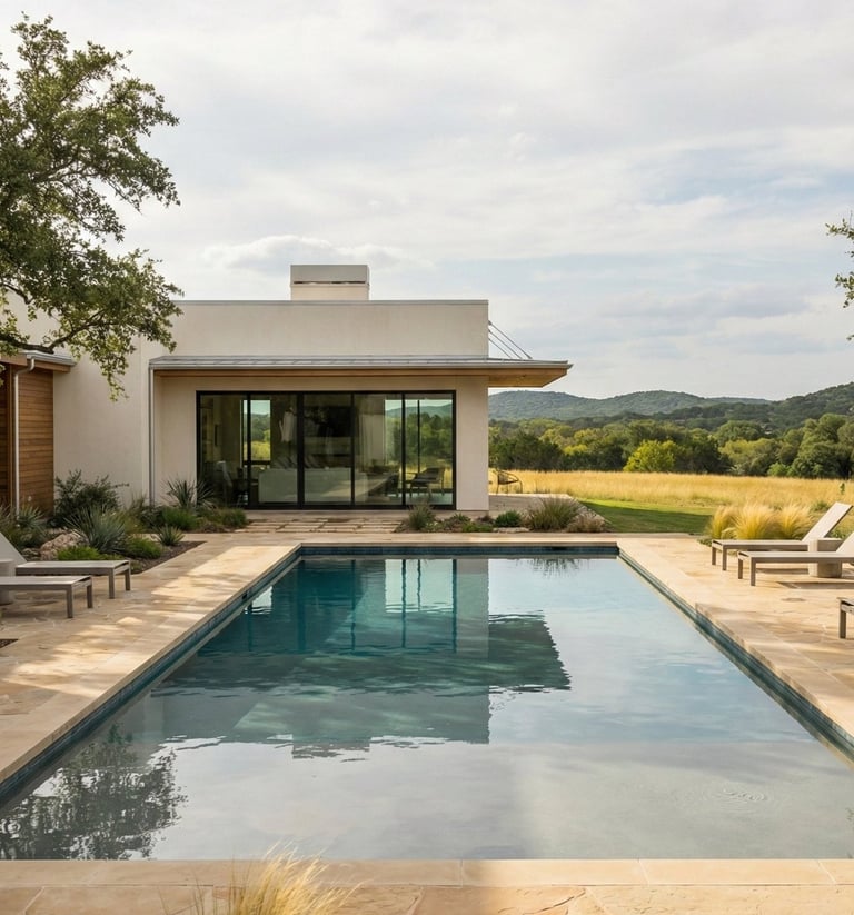 Crystal clear backyard pool in Liberty Hill, Texas after salt system repair and diagnostics