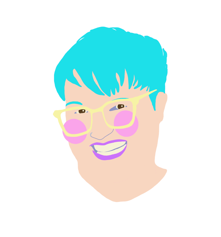 graphic neon illustration of Alia's face with rosey cheeks and purple lips