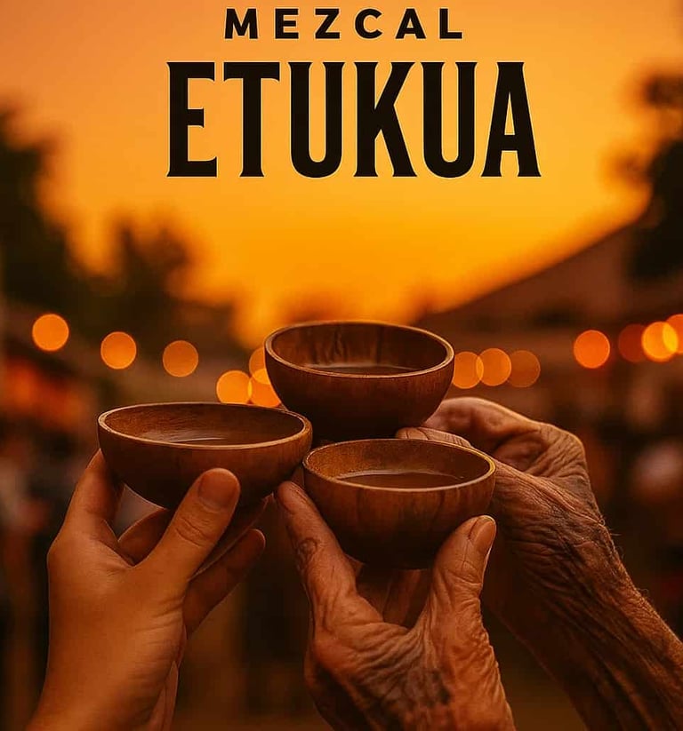 Maestro mezcalero enseñando a un joven aprendiz el arte tradicional del mezcal.