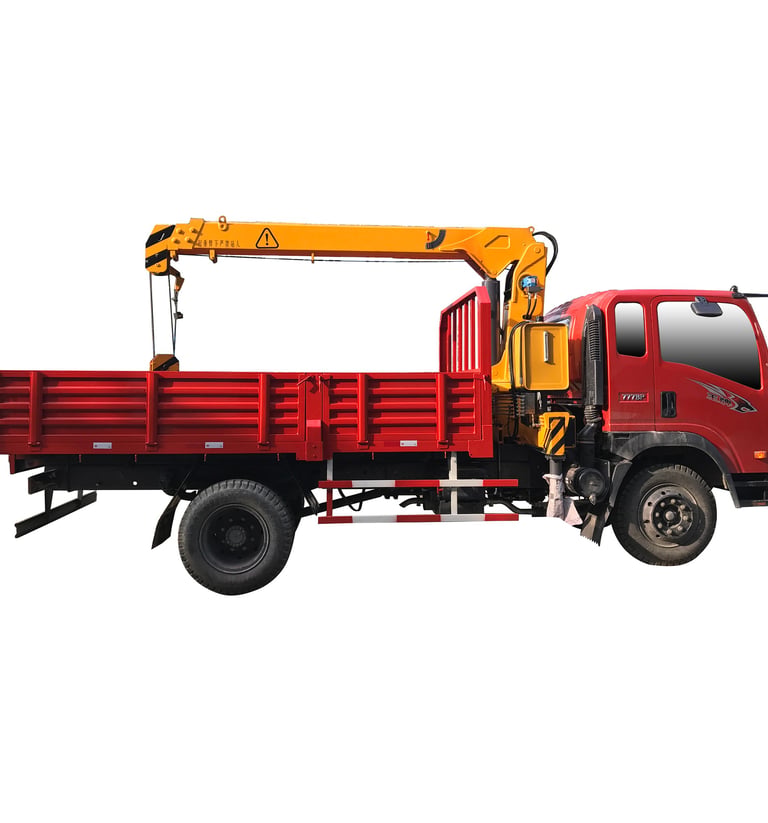 Red truck equipped with 4 ton telescopic crane