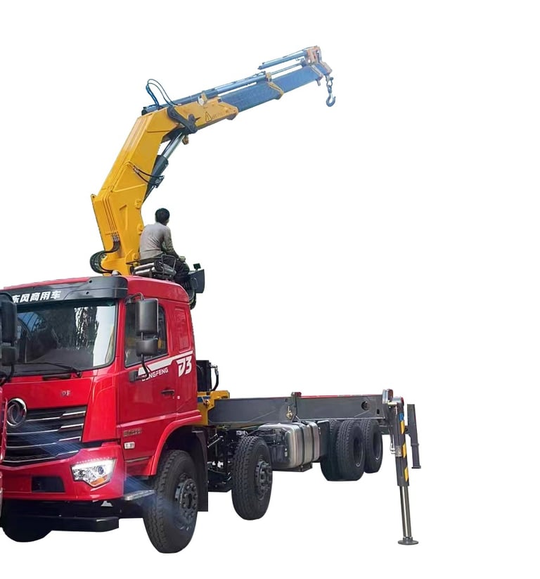 Image of a crane truck with a 16 Ton Knuckle Lorry Loader Crane on white background.
