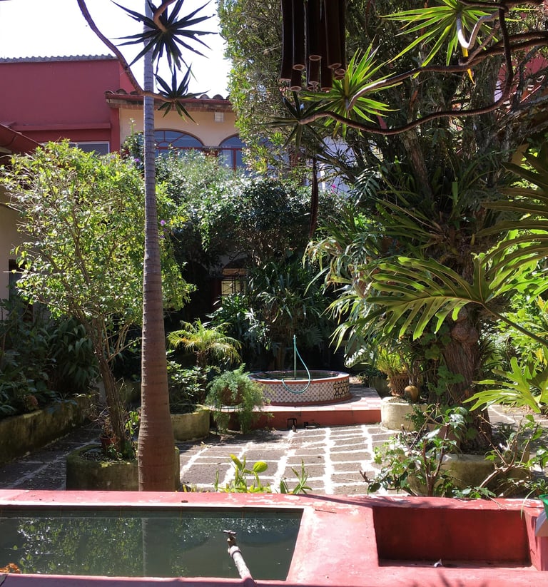 jardin interior de casona de Naolinco de Victoria Pueblo Mágico