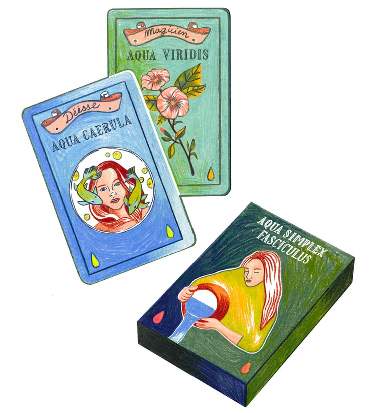 a set of three cards with a picture of a woman in a yellow dress