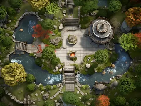un jardin japonais battlemap avec une fontaine