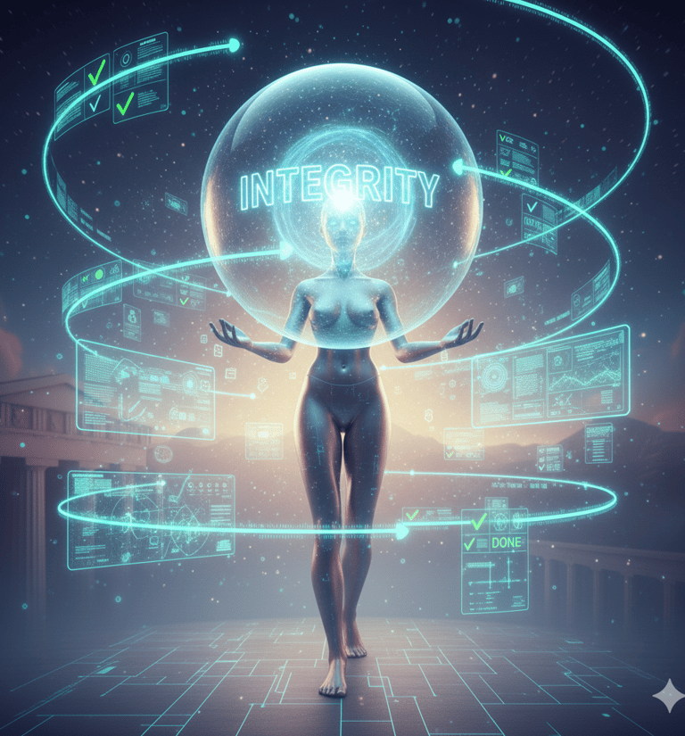 Female AI strategist organizing chaos into strategy; best AI course clarity.