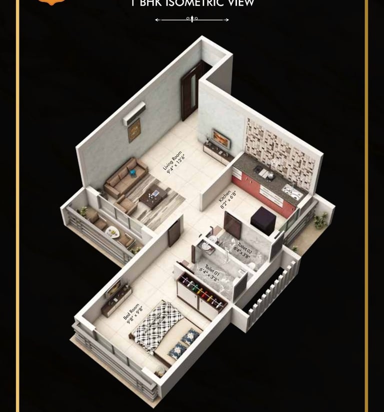 1 BHK flat with balcony in Shree Aangan near Godrej City, Panvel