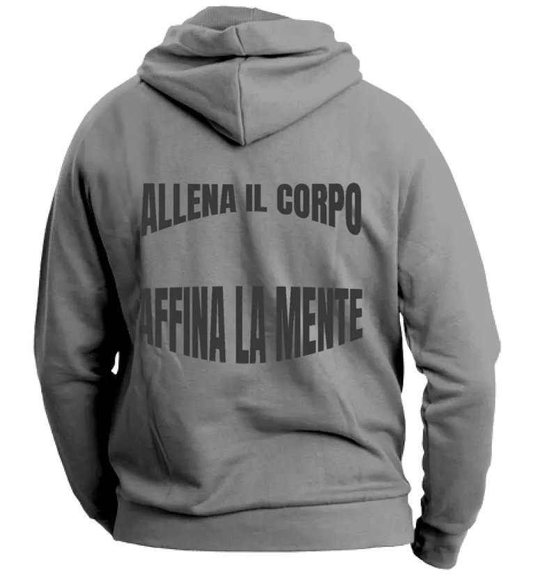 felpa con cappuccio unisex back grey col motto del dojo