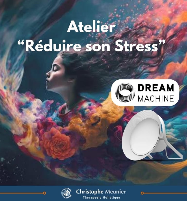 image onirique d'une femme entourée de fleurs - reduction du stress par la photostimilation nantes