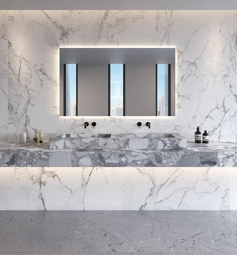 Tiled bathroom wall and counter