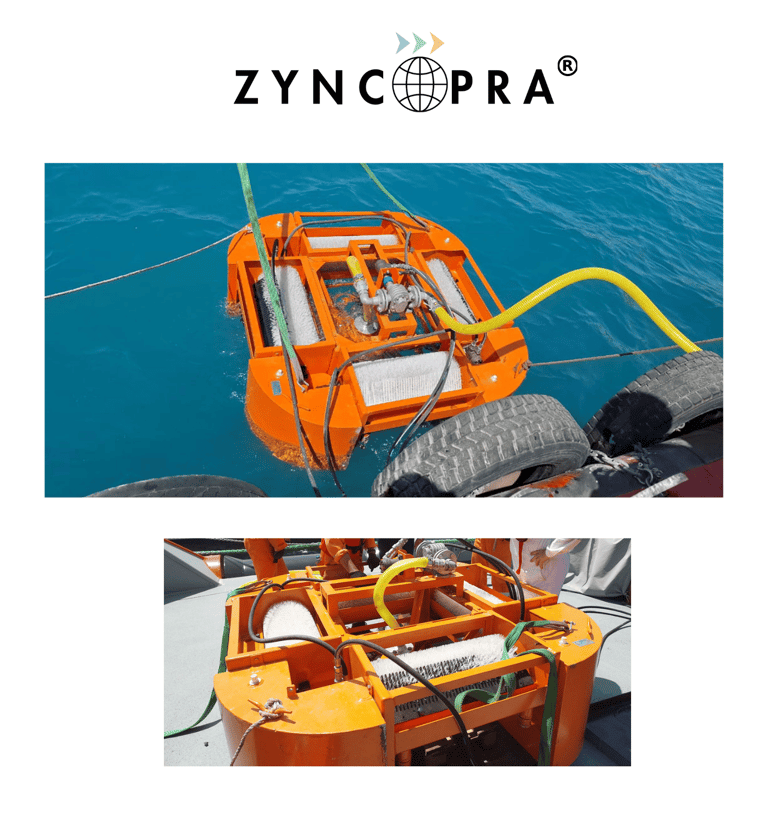 Yüzer petrol toplama skimmer sistemi.