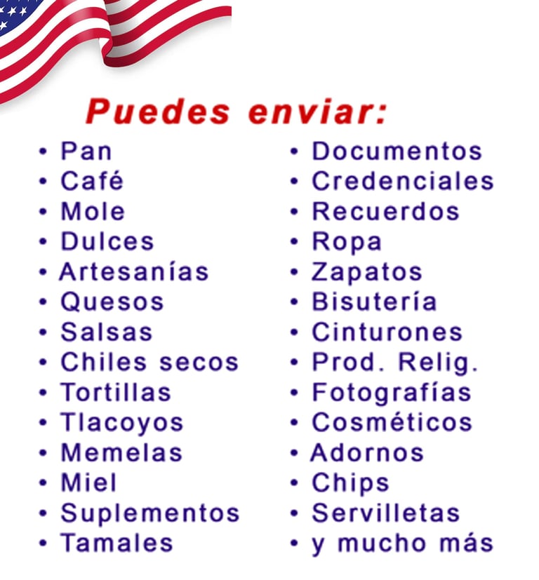 productos para enviar a Estados Unidos