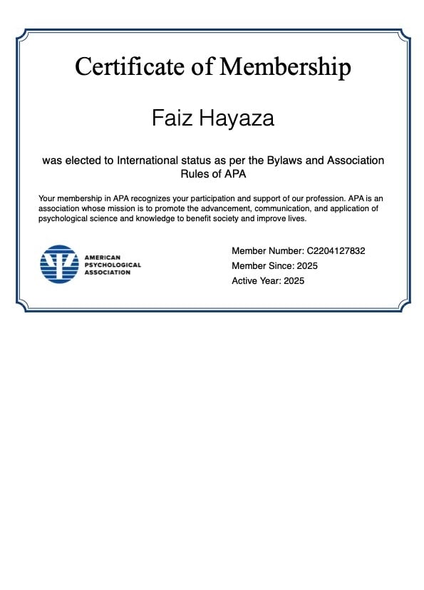 Psikolog Faiz Hayaza Terdaftar Sebagai Anggota APA