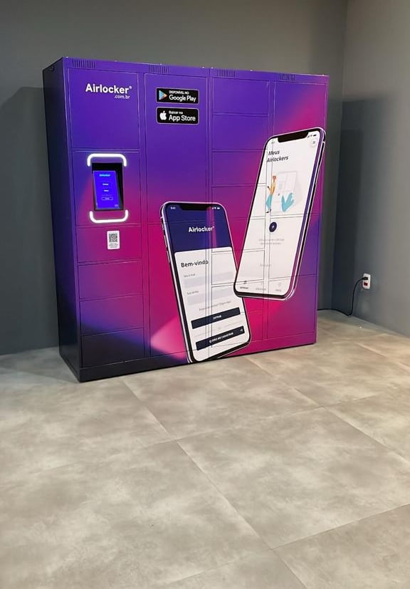 Armário airlocker azul duplo auxiliar empresa condominio locker armario inteligente entrega